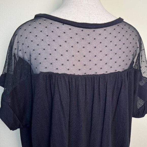 SOPRANO Black Sheer Polka Dot Mesh Panel Short Sleeve Top Size Large - Picture 7 of 9